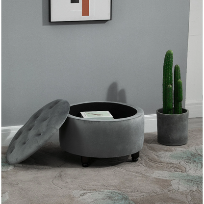 Nancy's Fernley Hocker - Poef - Voetensteun - Kruk - Opbergruimte - Polyester - Hout - Donkergrijs - 61 x 61 x 41.5 cm