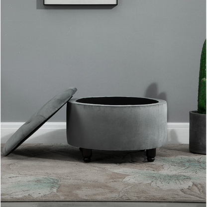 Nancy's Fernley Hocker - Poef - Voetensteun - Kruk - Opbergruimte - Polyester - Hout - Donkergrijs - 61 x 61 x 41.5 cm
