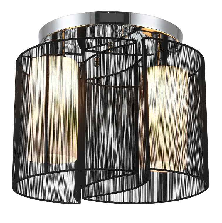 Nancy's Brambleton Plafondlamp - Plafondverlichting - 2 Lampenkappen - Zwart - Staal / Glas / Stof