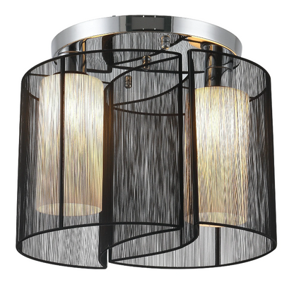 Nancy's Brambleton Plafondlamp - Plafondverlichting - 2 Lampenkappen - Zwart - Staal / Glas / Stof