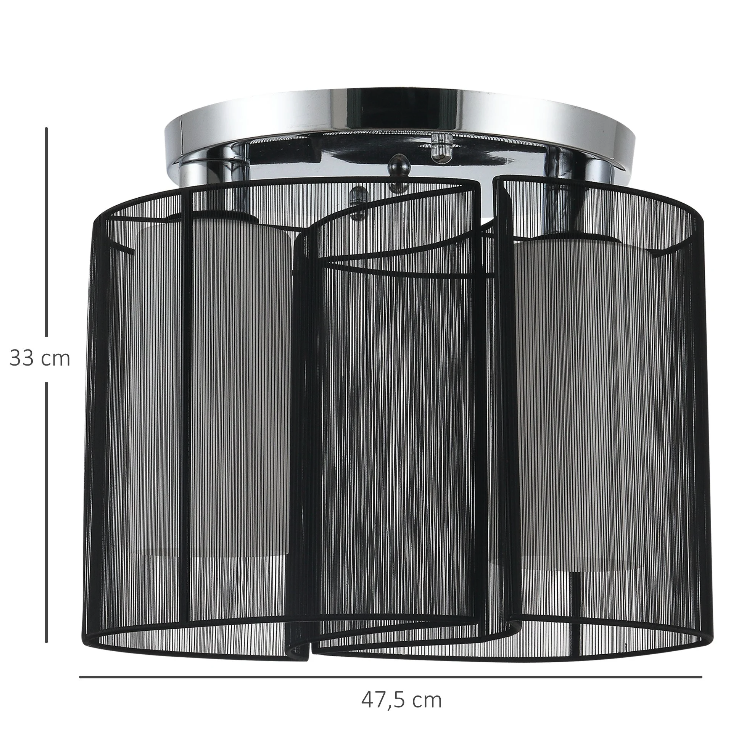 Nancy's Brambleton Plafondlamp - Plafondverlichting - 2 Lampenkappen - Zwart - Staal / Glas / Stof