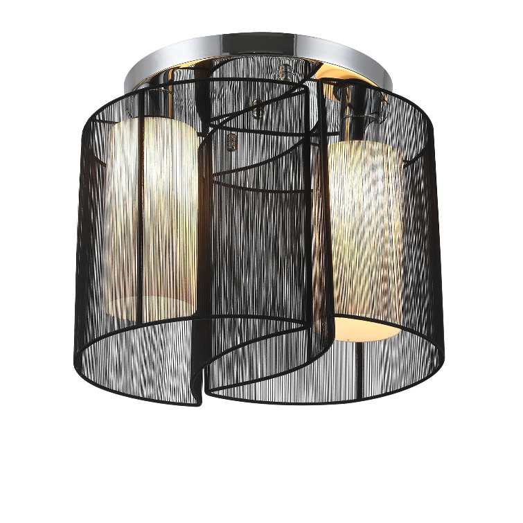 Nancy's Brambleton Plafondlamp - Plafondverlichting - 2 Lampenkappen - Zwart - Staal / Glas / Stof