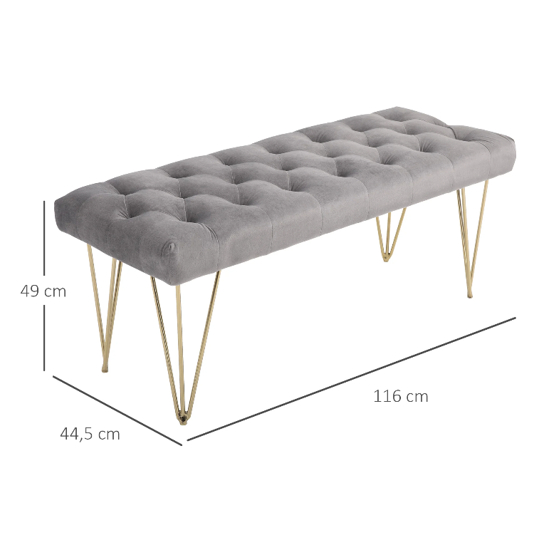 Nancy's East Ridge Zitbank - Eetkamerbank - Gestoffeerde Bank - Fluweel - Staal - Grijs - ± 115 x 45 x 50 cm