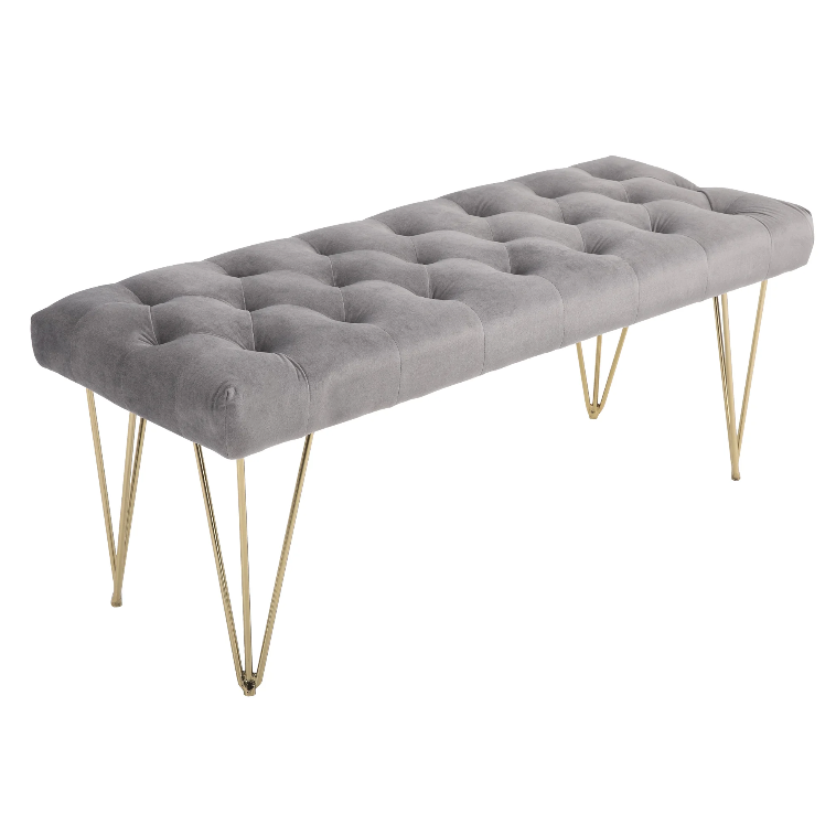 Nancy's East Ridge Zitbank - Eetkamerbank - Gestoffeerde Bank - Fluweel - Staal - Grijs - ± 115 x 45 x 50 cm