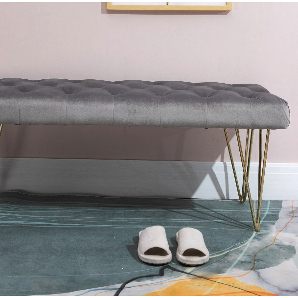 Nancy's East Ridge Zitbank - Eetkamerbank - Gestoffeerde Bank - Fluweel - Staal - Grijs - ± 115 x 45 x 50 cm