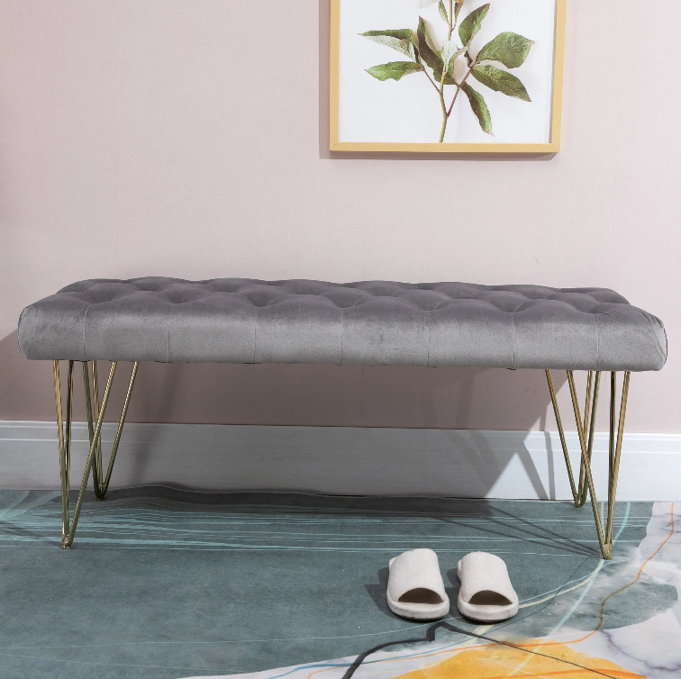 Nancy's East Ridge Zitbank - Eetkamerbank - Gestoffeerde Bank - Fluweel - Staal - Grijs - ± 115 x 45 x 50 cm