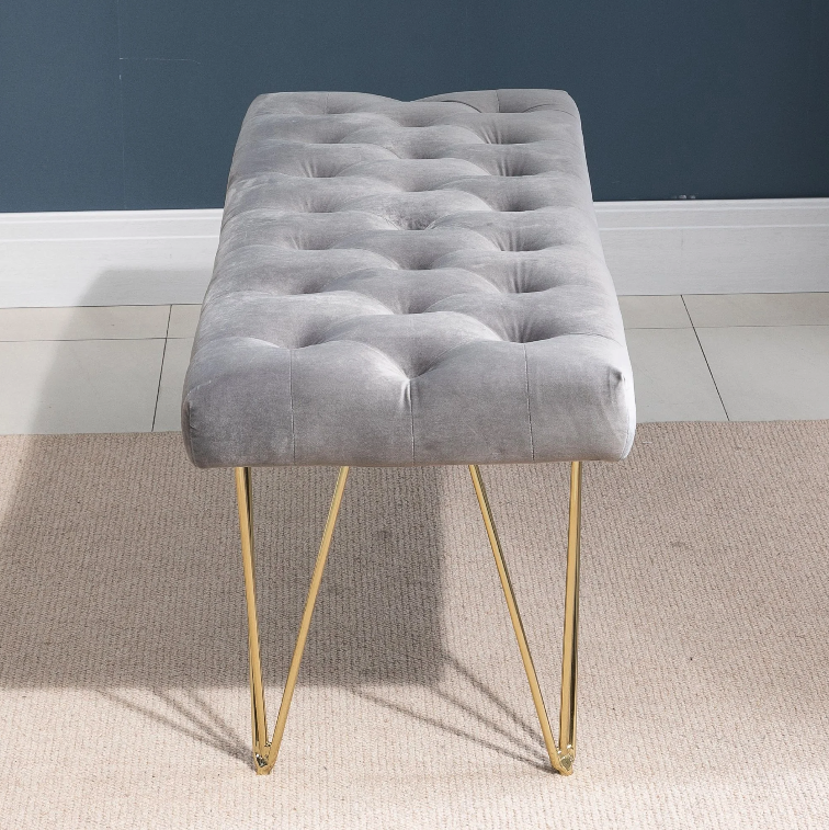Nancy's East Ridge Zitbank - Eetkamerbank - Gestoffeerde Bank - Fluweel - Staal - Grijs - ± 115 x 45 x 50 cm