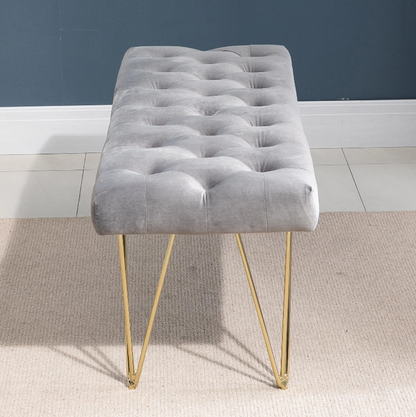 Nancy's East Ridge Zitbank - Eetkamerbank - Gestoffeerde Bank - Fluweel - Staal - Grijs - ± 115 x 45 x 50 cm