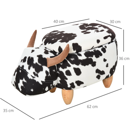 Nancy's Milwaukee Hocker - Poef - Koe - Voor Kinderen - Opbergruimte - Zwart / Wit - Stof - Rubberhout - ± 60 x 35 x 35 cm
