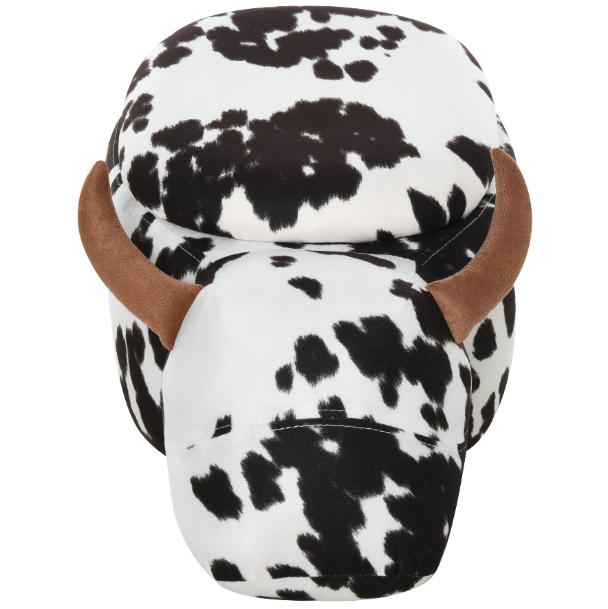 Nancy's Milwaukee Hocker - Poef - Koe - Voor Kinderen - Opbergruimte - Zwart / Wit - Stof - Rubberhout - ± 60 x 35 x 35 cm