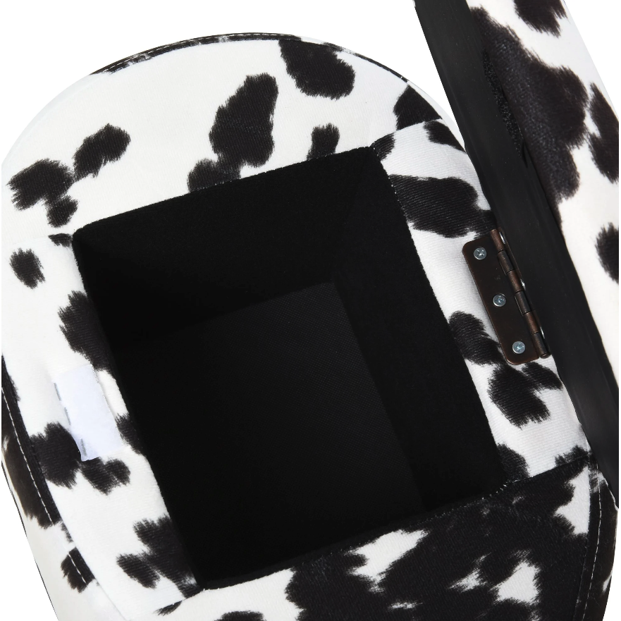 Nancy's Milwaukee Hocker - Poef - Koe - Voor Kinderen - Opbergruimte - Zwart / Wit - Stof - Rubberhout - ± 60 x 35 x 35 cm