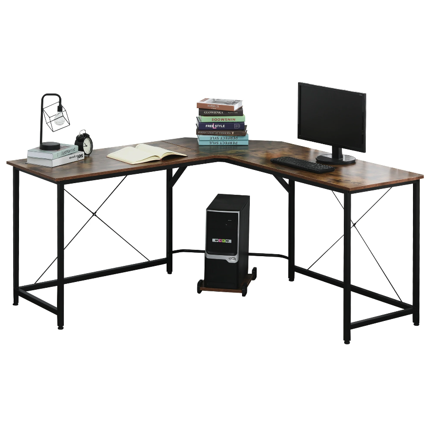 Nancy's Bonney Lake Hoekbureau - Computertafel - L-Vormig - Desktopstandaard - Industrieel - Bewerkt Hout - Bruin - Zwart - 150 x 150 x 75 cm