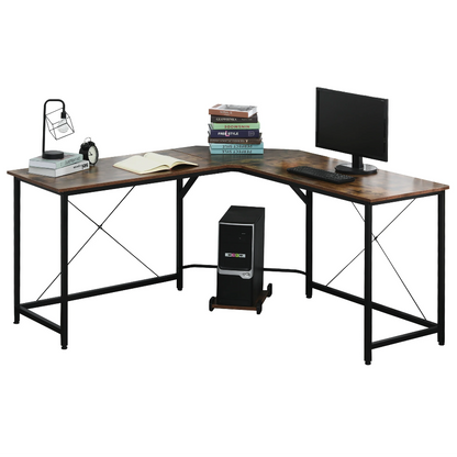 Nancy's Bonney Lake Hoekbureau - Computertafel - L-Vormig - Desktopstandaard - Industrieel - Bewerkt Hout - Bruin - Zwart - 150 x 150 x 75 cm