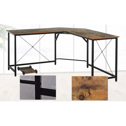 Nancy's Bonney Lake Hoekbureau - Computertafel - L-Vormig - Desktopstandaard - Industrieel - Bewerkt Hout - Bruin - Zwart - 150 x 150 x 75 cm