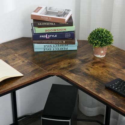 Nancy's Bonney Lake Hoekbureau - Computertafel - L-Vormig - Desktopstandaard - Industrieel - Bewerkt Hout - Bruin - Zwart - 150 x 150 x 75 cm