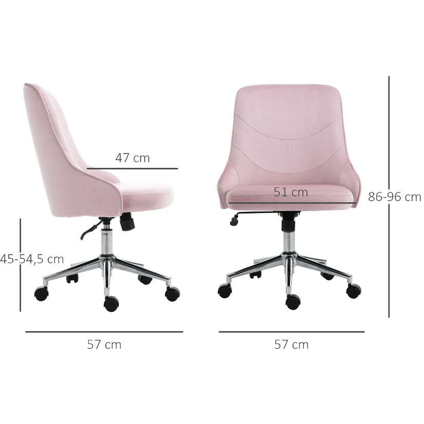 Nancy's Havelock Office chair - Swivel chair - Rocker function - Height adjustable - Velvet - Pink - Silver - 57 x 61 x 86-96 cm 