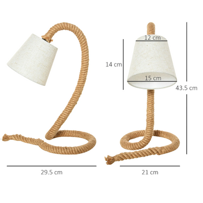 Nancy's Hunters Creek Tafellamp - Modern - Henneptouw - Linnen Look - Lampenkap - E14 - Bruin - Crème - 29.5 x 21 x 43.5 cm