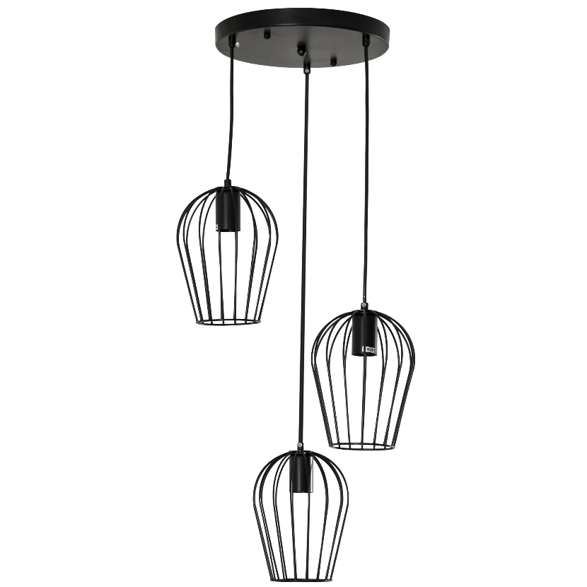 Lampe suspendue Nancy's Prunedale - Plafonnier - Cage Design - Trois lampes - Lustre - Moderne - Noir - Métal - 38 x 38 x 145 cm 