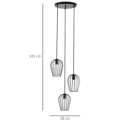 Nancy's Prunedale Hanging Lamp - Ceiling Lamp - Cage Design - Three Lamps - Chandelier - Modern - Black - Metal - 38 x 38 x 145 cm 