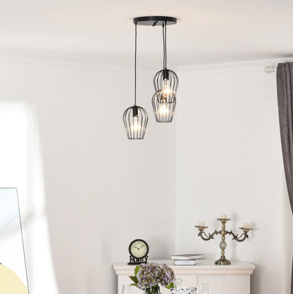 Nancy's Prunedale Hanglamp - Plafondlamp - Kooidesign - Drie Lampen - Kroonluchtr - Modern - Zwart - Metaal - 38 x 38 x 145 cm