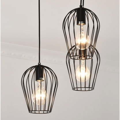 Nancy's Prunedale Hanglamp - Plafondlamp - Kooidesign - Drie Lampen - Kroonluchtr - Modern - Zwart - Metaal - 38 x 38 x 145 cm