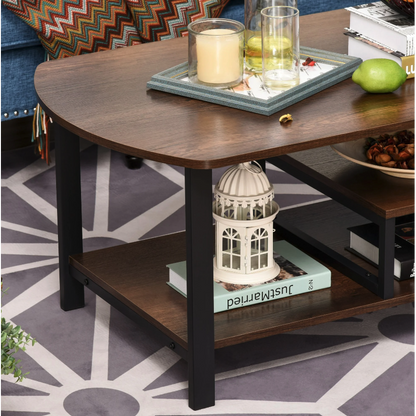 Nancy's Newington Salontafel - Koffietafel - 3 Niveaus - Opbergruimte - Industrieel - Bruin - Bewerkt Hout - Staal - 100 x 60 x 46 cm