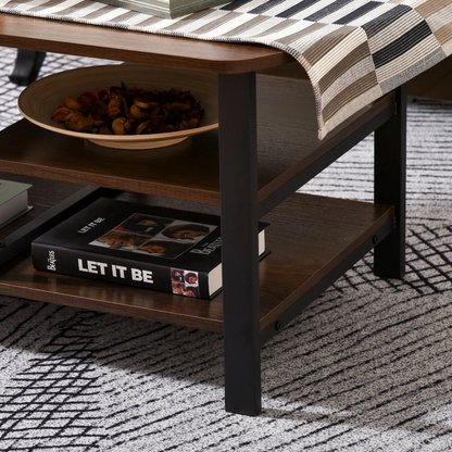 Nancy's Newington Salontafel - Koffietafel - 3 Niveaus - Opbergruimte - Industrieel - Bruin - Bewerkt Hout - Staal - 100 x 60 x 46 cm