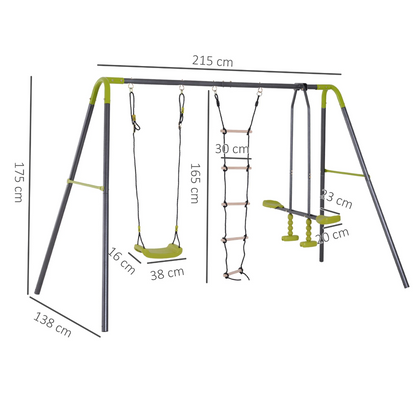 Nancy's Burien Tuinschommel - Kinderschommel - Klimtouwladder - Wip - Vanaf 3 Jaar - Zwart - Groen -  215/295 x 138 x 175 cm
