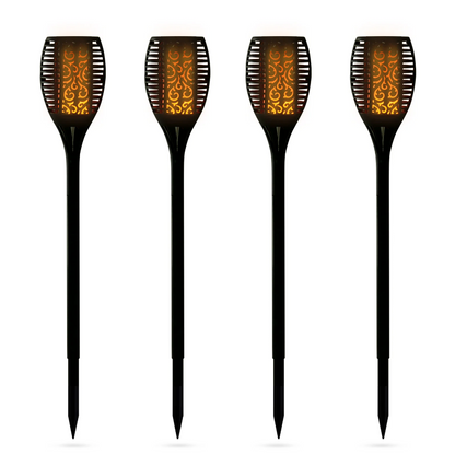 Nancy's Justice Tuinlampen - Set Van 4 - Zonne-Energie - Tuinfakkel - 51 LEDS - Waterdicht - Kunststof - Zwart