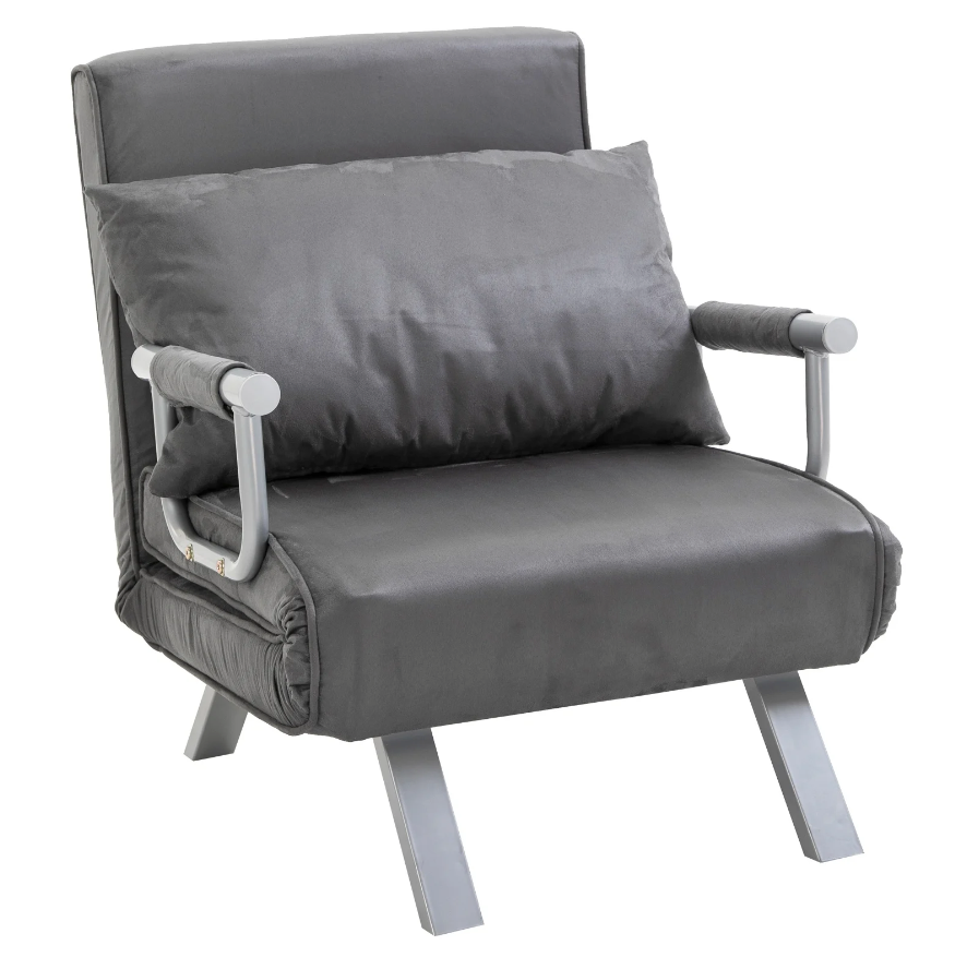 Nancy's Minneola Relaxfauteuil - Logeerbed - Armleuning - 3-in-1 - Chaise Longue - Kussen - Grijs -  65 x 69 x 80 cm