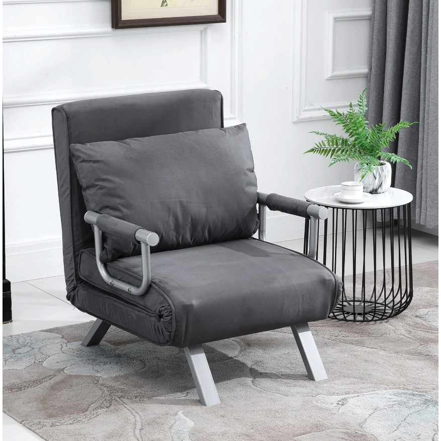Fauteuil Nancy's Minneola Relax - Lit d'appoint - Chaise longue - 3-en-1 - Chaise Longue - cuir artificiel - gris foncé - 65 x 69 x 80 cm
