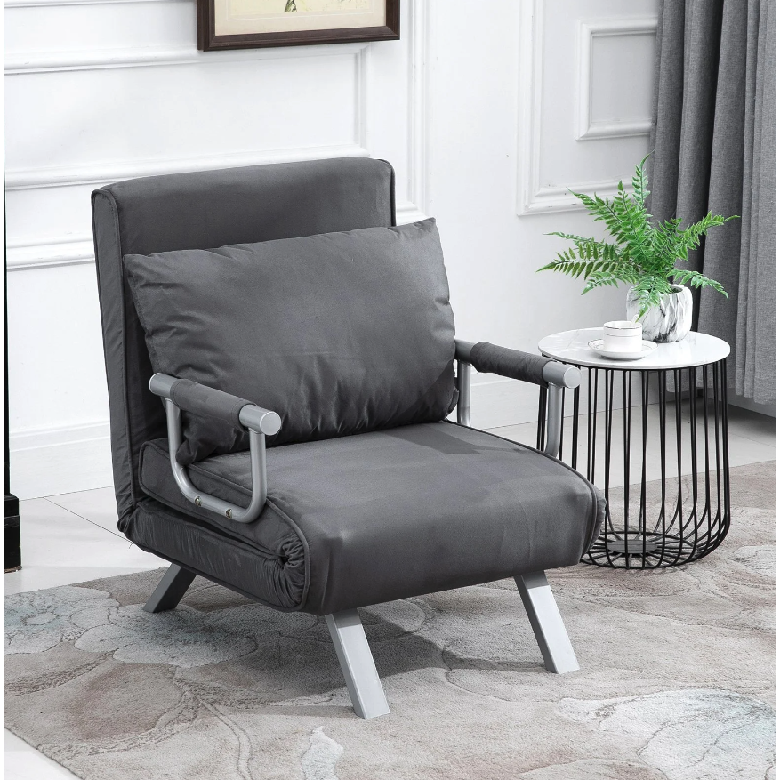 Nancy's Minneola Relaxfauteuil - Logeerbed opklapbaar- Slaapbank - Grijs - Kunstleer