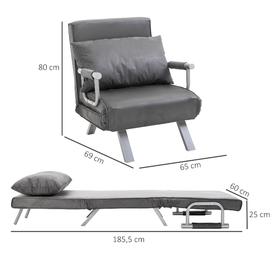 Nancy's Minneola Relaxfauteuil - Logeerbed opklapbaar- Slaapbank - Grijs - Kunstleer