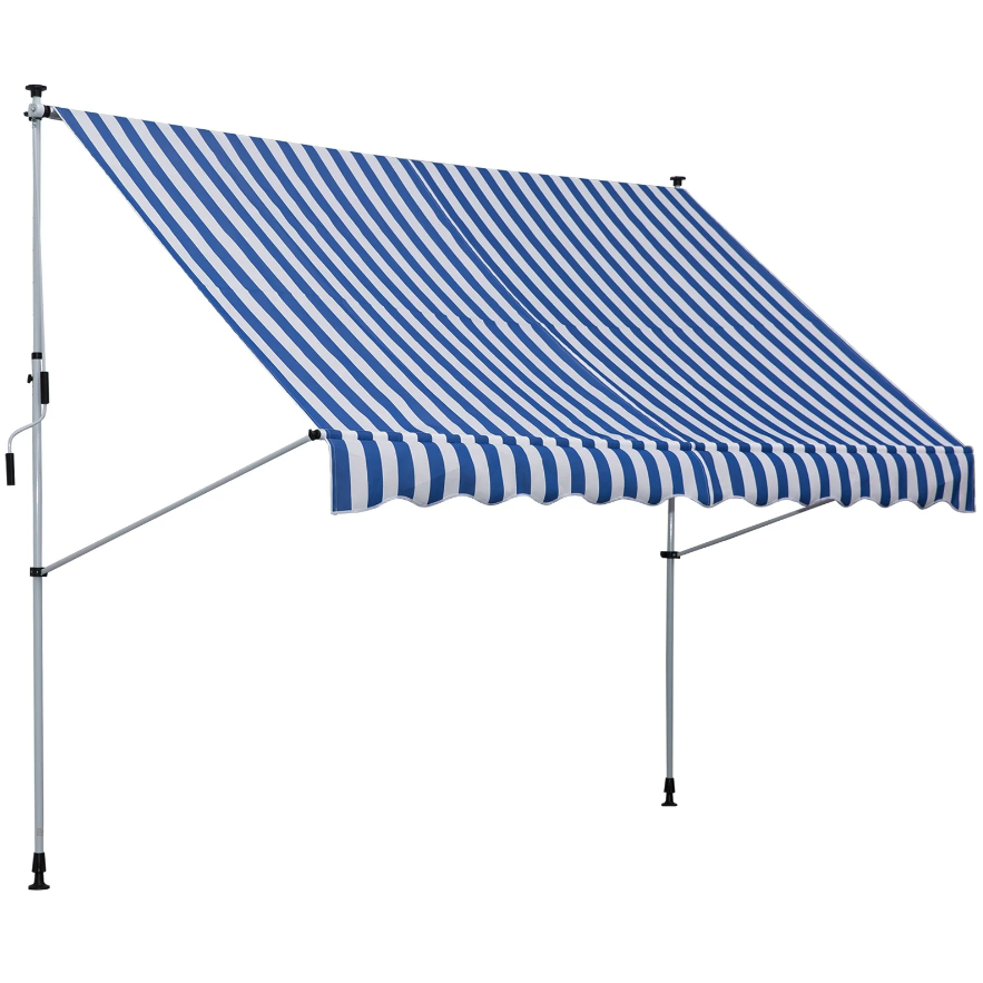Auvent Nancy's Gatesville - Protection solaire - Bras articulé - Manivelle - Aluminium - Bleu/Vert - Blanc - 3 x 1,5 m