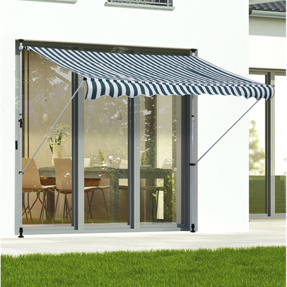 Auvent Nancy's Gatesville - Protection solaire - Bras articulé - Manivelle - Aluminium - Bleu/Vert - Blanc - 300 cm de large