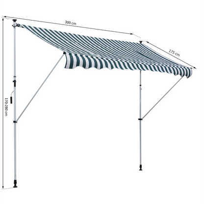 Nancy's Gatesville Luifel - Zonwering - Knikarm - Handslinger - Aluminium - Blauw/Groen - Wit - 3 x 1.5 m