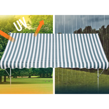 Nancy's Gatesville Luifel - Zonwering - Knikarm - Handslinger - Aluminium - Blauw/Groen - Wit - 3 x 1.5 m
