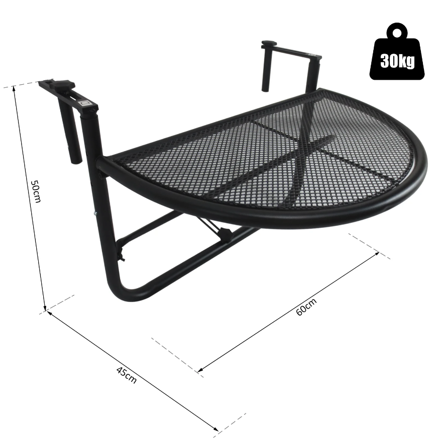 Nancy's Elon Balkontafel - Hangende Tafel - In Hoogte Verstelbaar - Terras - Metaal - Zwart -45 x 60 x 50 cm