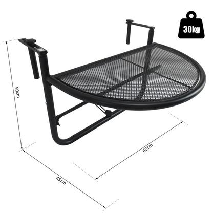 Nancy's Elon Balkontafel - Hangende Tafel - In Hoogte Verstelbaar - Terras - Metaal - Zwart -45 x 60 x 50 cm