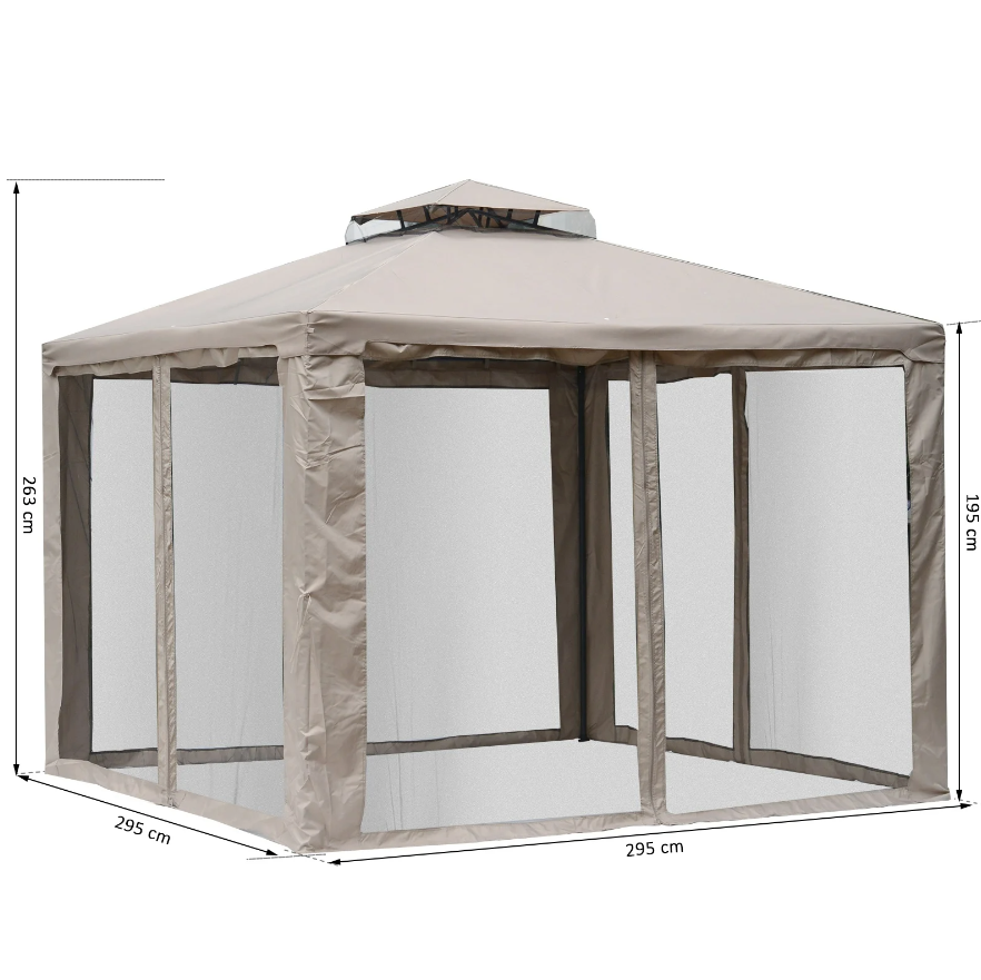 Nancy's Speedway Garden Pavilion - Party Tent - 4x Side Wall - Weatherproof - Gray Brown - ± 300 x 300 cm