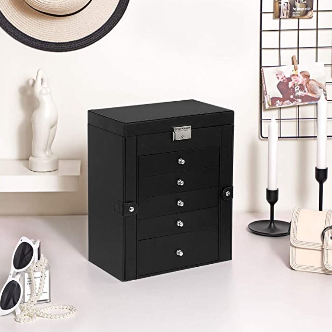 Nancy's Burnaby Sieradendoos - Juwelendoos - Sieraden Organizer - Zwart - Fluweel