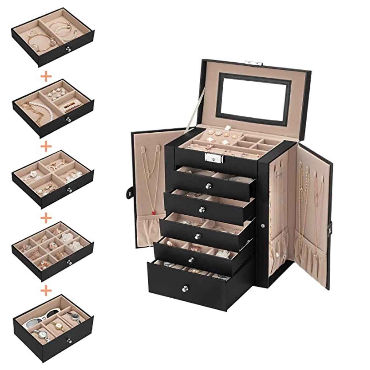 Nancy's Burnaby Sieradendoos - Juwelendoos - Sieraden Organizer - Zwart - Fluweel