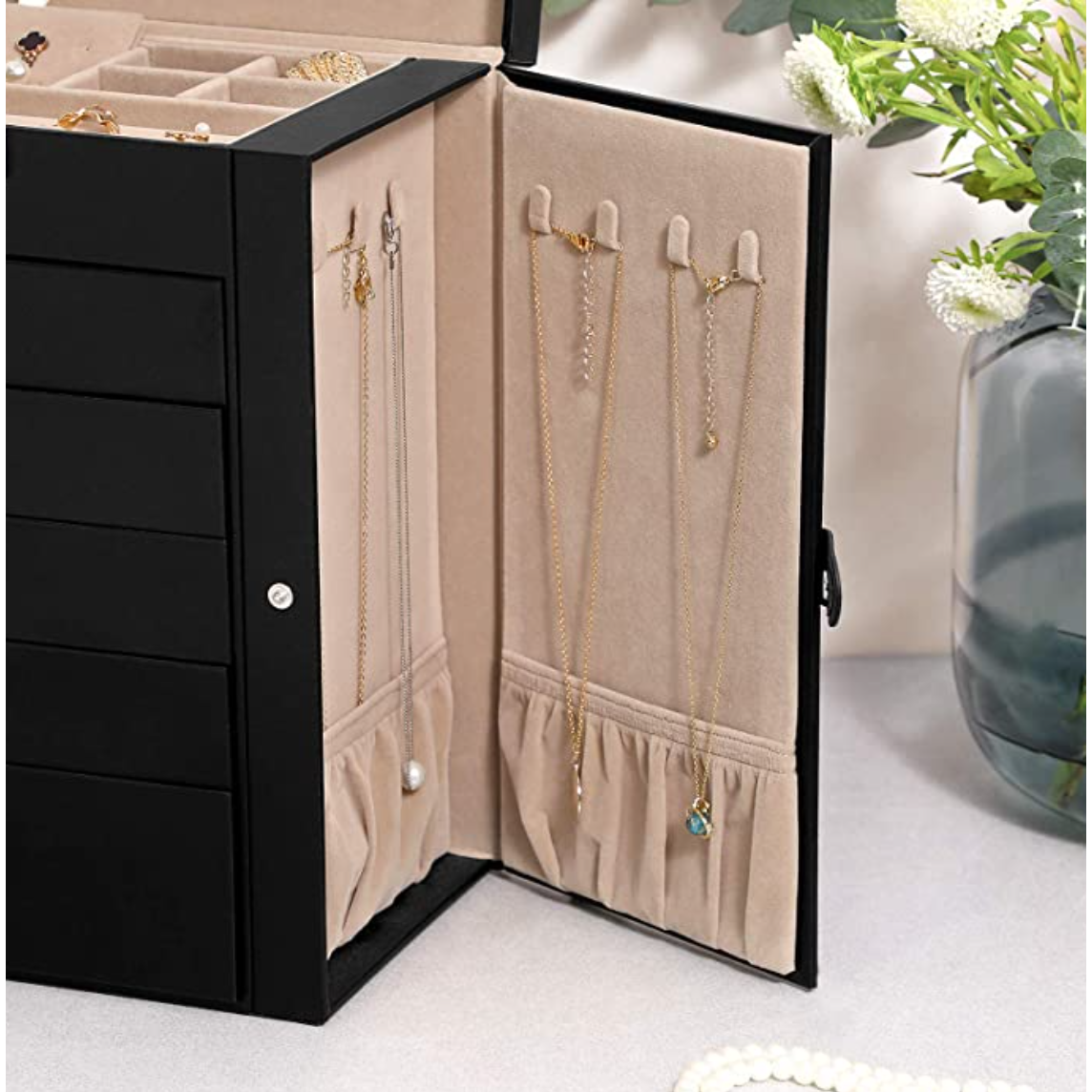 Nancy's Burnaby Sieradendoos - Juwelendoos - Sieraden Organizer - Zwart - Fluweel