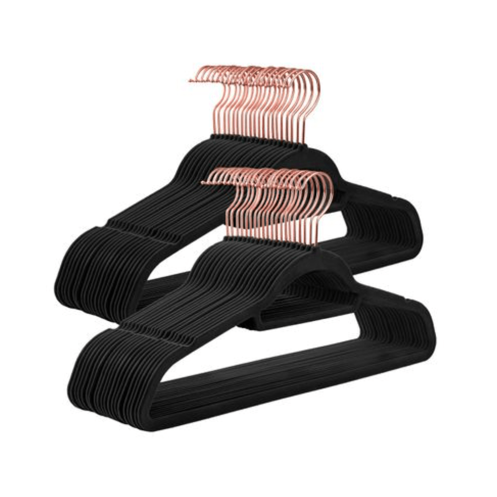 Nancy's Harlowe Kledinghangers - Kleerhangers - 50 Stuks - Antislip - Draaibare Haak - Roségoud - Ruimtebesparend - Zwart - 45 x 0,6 x 23,5 cm