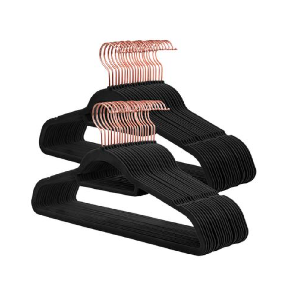 Nancy's Harlowe Kledinghangers - Kleerhangers - 50 Stuks - Antislip - Draaibare Haak - Roségoud - Ruimtebesparend - Zwart - 45 x 0,6 x 23,5 cm