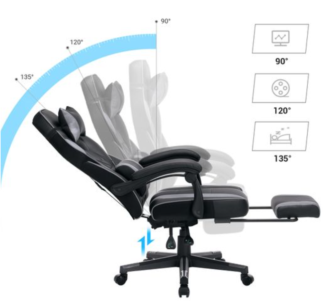 Nancy's Chauvin Gaming chair - Office chair - Swivel chair - Footrest - Headrest - Lumbar cushion - Ergonomic - Height adjustable - Black - 67 x 66 x (116-126) cm 