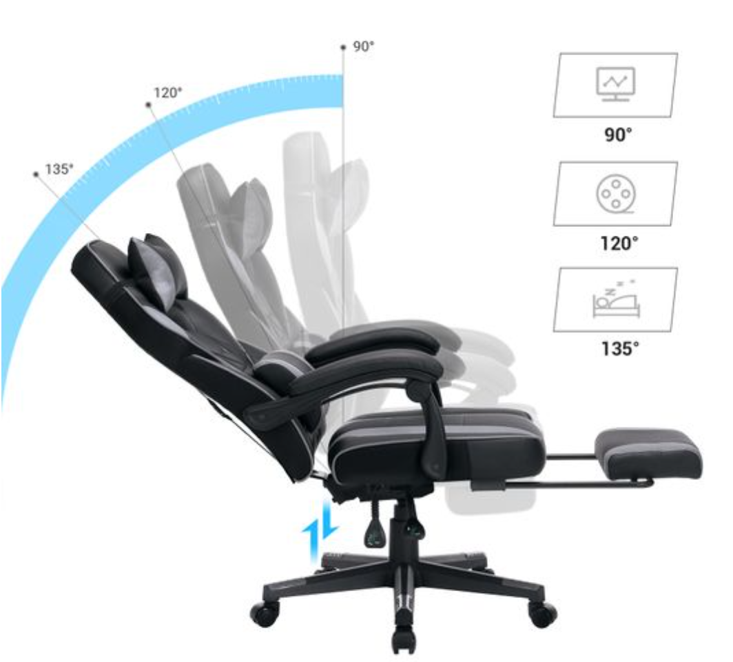 Nancy's Chauvin Gamestoel - Bureaustoel - Verstelbaar - Ergonomisch - Lendenkussen - Zwart / Grijs
