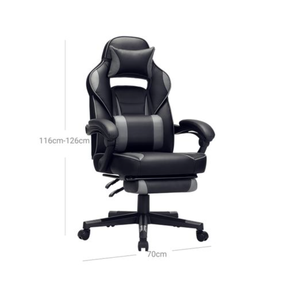 Nancy's Chauvin Gaming chair - Office chair - Swivel chair - Footrest - Headrest - Lumbar cushion - Ergonomic - Height adjustable - Black - 67 x 66 x (116-126) cm 