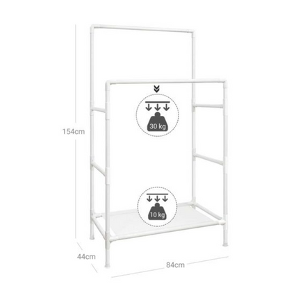 Portant à vêtements Nancy's Hammell - Porte-penderie - Deux tringles - Métal - Plastique - Blanc - 88 x 44 x 154 cm