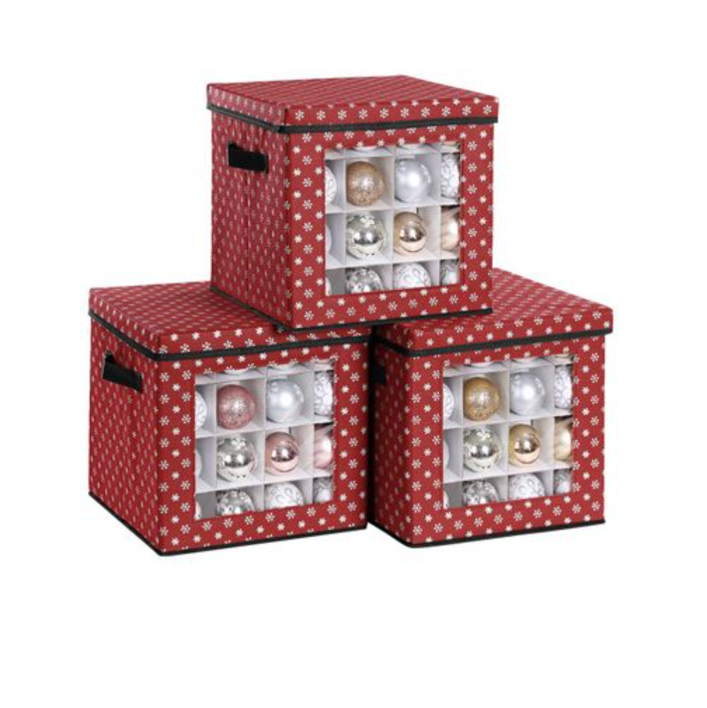 Boîtes de rangement Nancy's Hamon - Boules de Noël - Lot de 3 - Pliable - 64 compartiments par boîte - Rouge - 30,5 x 30,5 x 30,5 cm